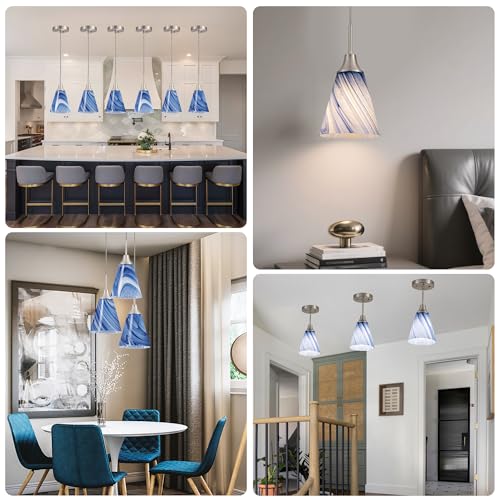 Image of Viinew Mini Glass Pendant Light,1-Pack Blue Marble Glass Pendant Lamp
