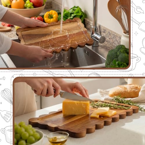 Set de 3 bandejas de servir de madera de acacia 14 x 5.5 pulgadas miniatura 5