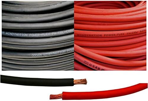 2 Gauge 2 AWG 5 Feet Black + 5 Feet Red (10 Feet Total) Welding Battery Pure Copper Flexible Cable Wire - Car, Inverter, RV, Solar by WindyNation