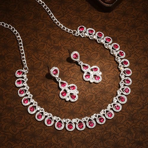Image of Atasi International Diamond /Stones Necklace Set with Earrings for Women | Stylish Jewellery for Party, Wedding and Festive Occasions | Fashion Accessories