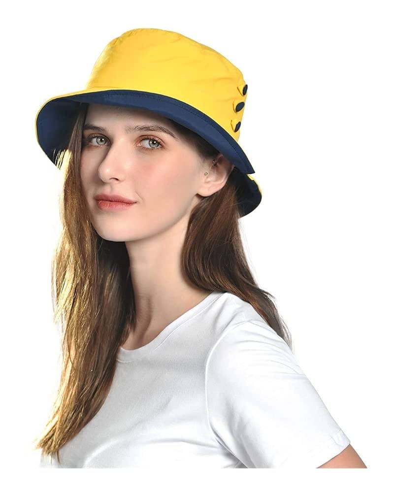 RWRAPS Sonnenhut Damen Bucket Sun Hat Wasserdichter Regenhut Breite Krempe Wandern Wanderhut mit Kinnriemen Verstellbarer Strandhut (Color: 00731-Black) (00731A Yellow A)