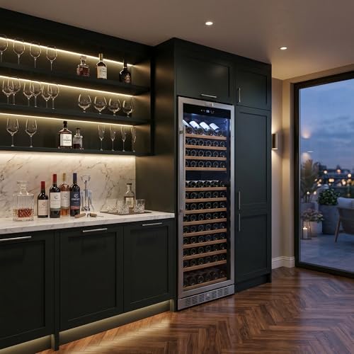 Image of Empava 24 inch Wine Cooler Refrigerator with Glass Door, Freestanding or Built In Tall Fridge with LED Light, Touch Control, 177 Bottles Capacity