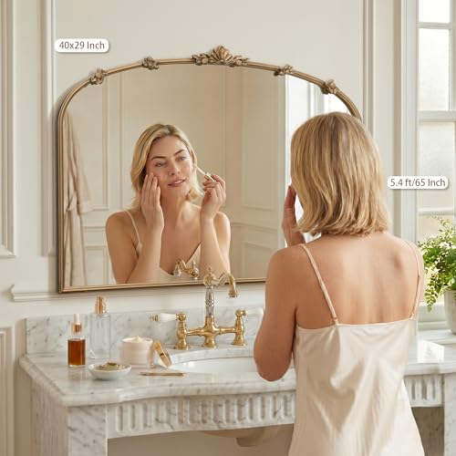 Image of Besdomus Large Vintage Gold Mirror: 40 inchx29 inch Antique Vintage Arched Mirror | French Baroque Decorative for Wall /Mantel /Bedroom /Entryway /Bathroom /Hallway - Home Decor for Fashion- Conscious