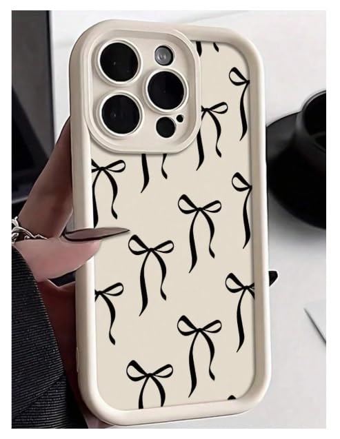 Case Creation Cute Aesthetic Minimalist White Bow Ribbon Back Case for iPhone 11, 12, 13, 14, 15, 16, 17 Pro Max, Plus, Mini, Air | Camera Protective Soft Silicone Cover for Women (iPhone 14 Plus)