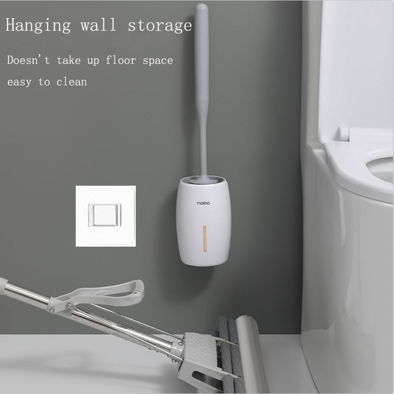 Image of Modem Wall Mounted Toilet Brush and Holder Set Self Cleaning Bowl Toilet Brush with Soft and Durable Bristles for Bathroom Cleaning, Can Standing (White Grey)