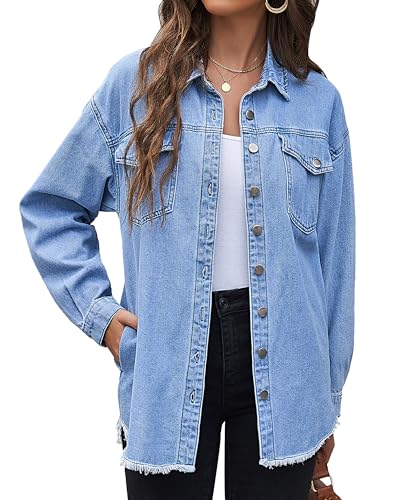 LookbookStore Light Weight Jackets Womens Concert Outfit Country Oversized Blue Jeans Jacket for Women Wave blue Size X-Large Size 16 18