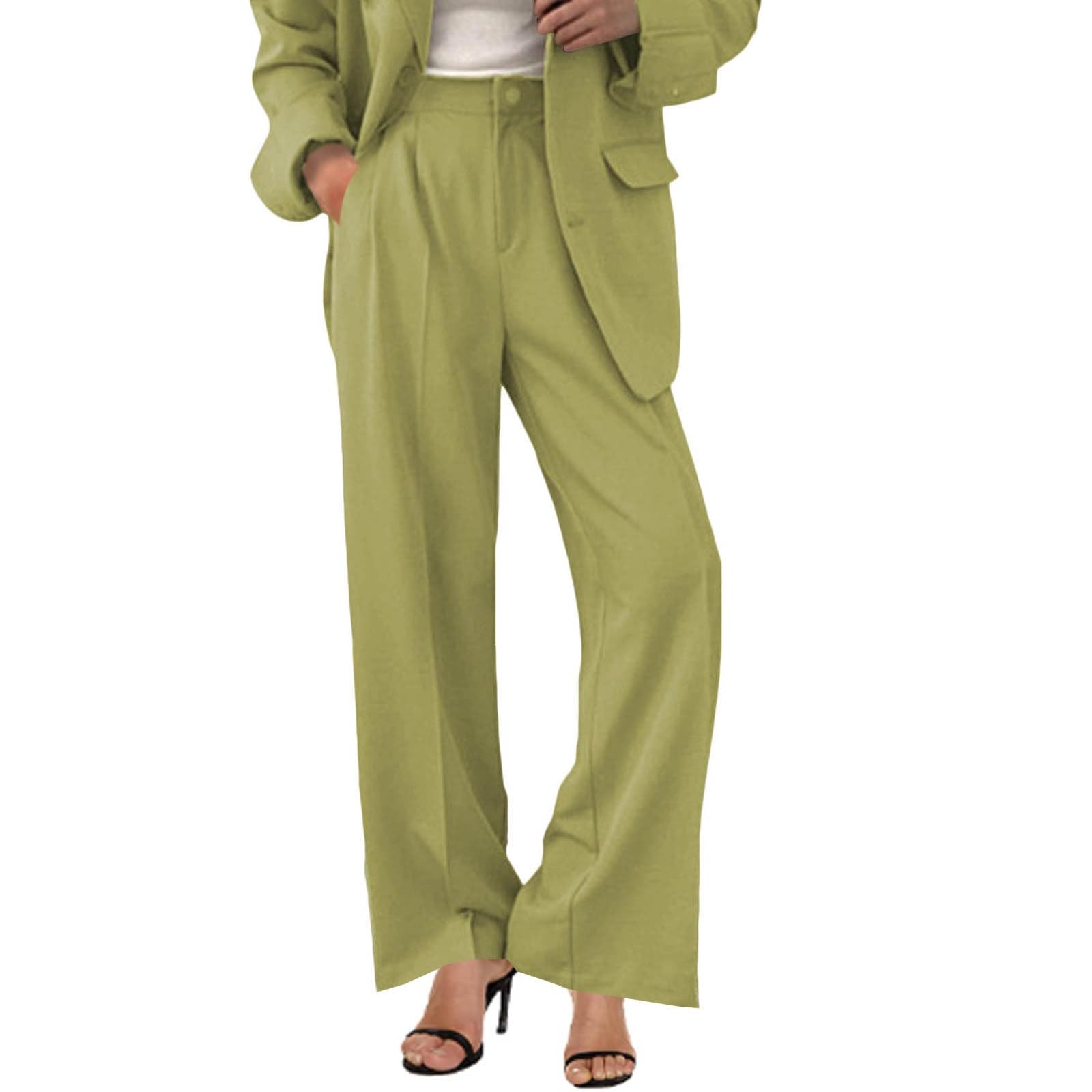 Dress Pants Women High Waisted Wide Leg Palazzo Work Pants Business Casual Button Long Trousers Slacks with Pockets