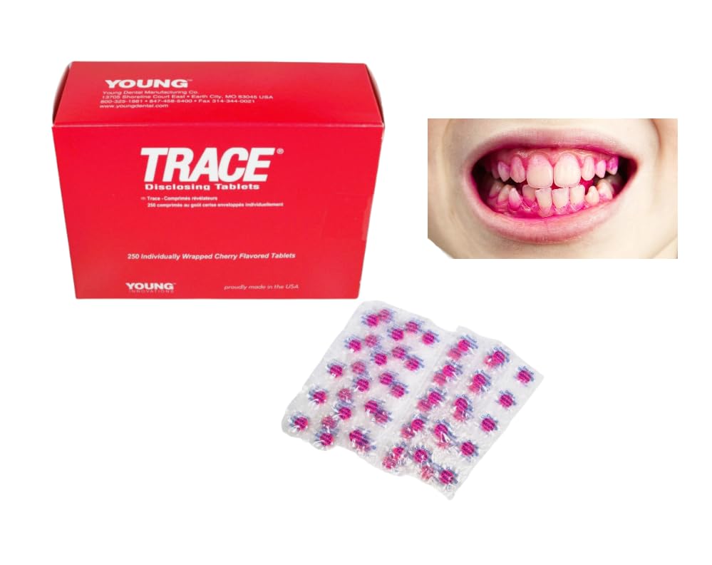 Oral Plaque Disclosing Tablets – Teaches Brushing Habits – Changes Color on Plaque – Fun and Easy to Use for Kids – Box of 250 Individually Wrapped Tablets - Cherry Flavored