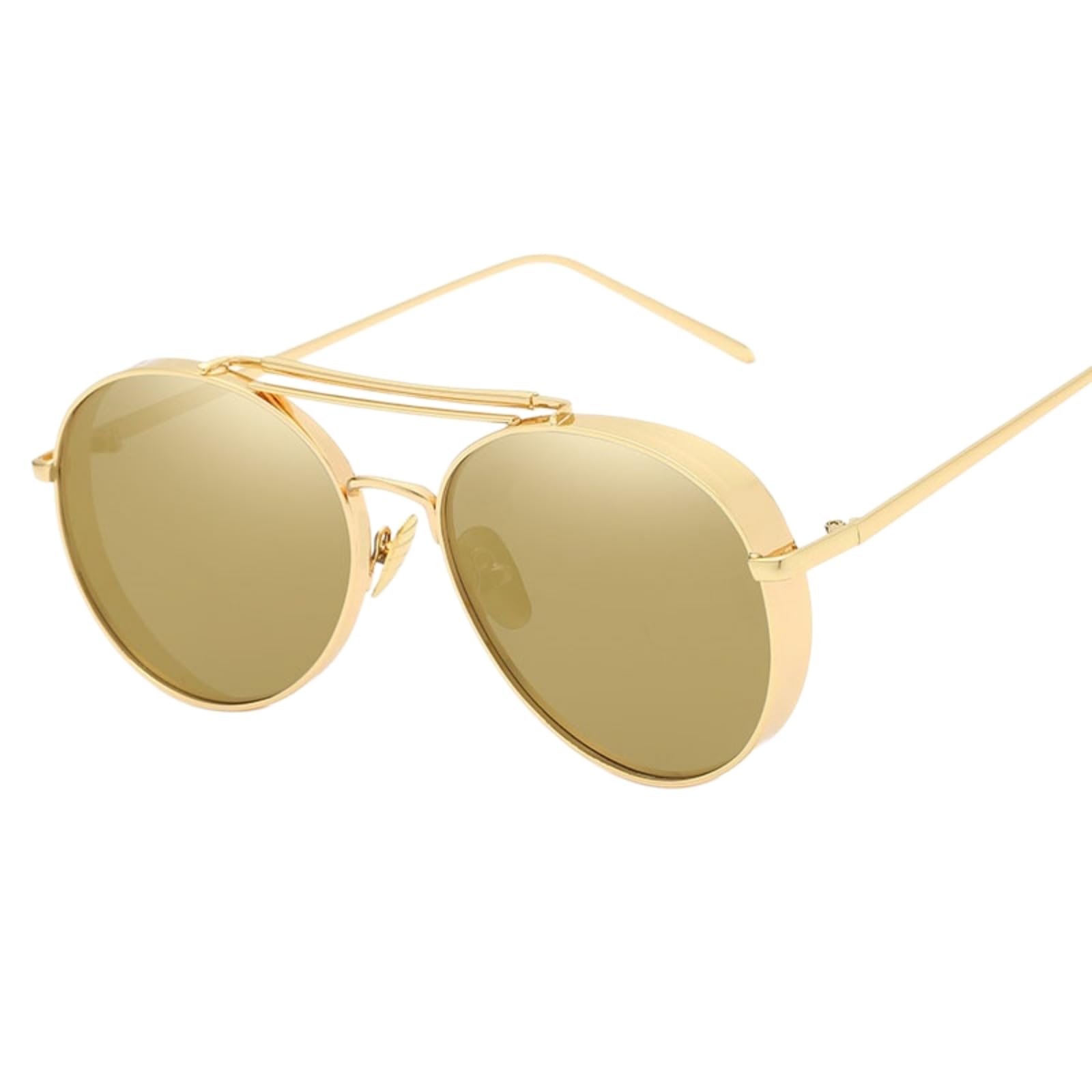 Occhiali da Sole A Doppio Ponte in Metallo Sottile Lente Specchio Retro Leggeri All'aperto