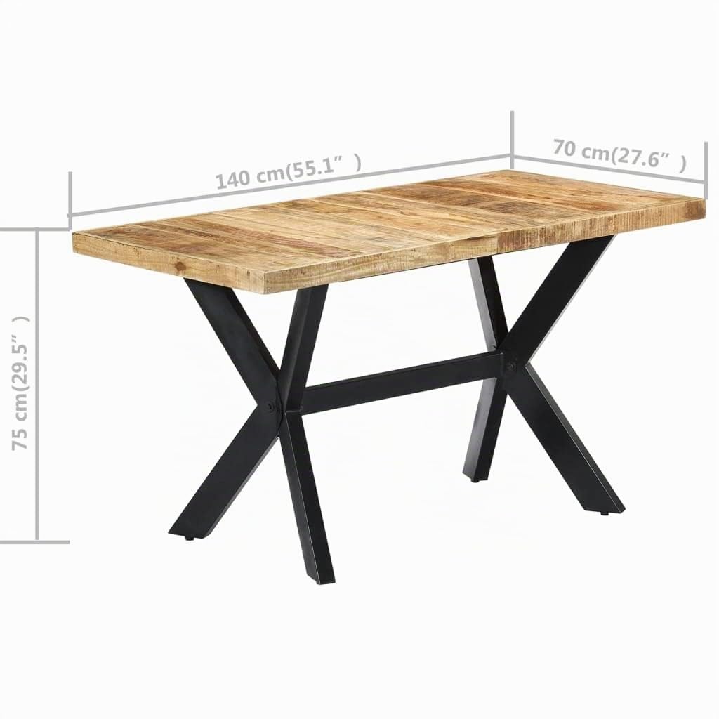 vidaXL Mesa de Comedor Madera Maciza de Mango Rugosa 140x70x75 cm
