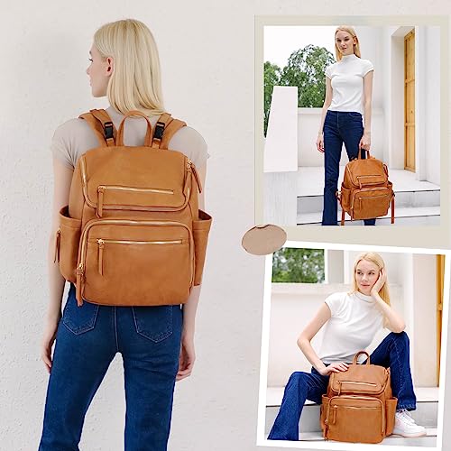 Omanmoli FA220704 Diaper Bag Backpack Baby Diaper Bag Leather With 17 Diaper Bag Organizing Pouches,Changing Pad,Stroller Straps,4 Insulated Pockets,Honey thumb #1