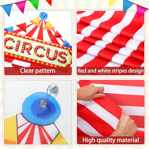 Image of Fanfanwin 4 Pcs Carnival Circus Tent Decorations Carnival Entryway Door Party Decor Awning Hanging Banner Aisle Runners Supply for Circus Theme Birthday Celebration(Welcome)