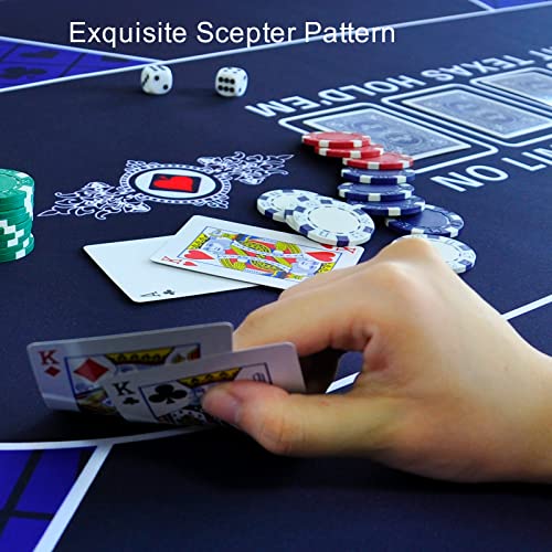 CONTINUE Poker Table Mat 8-10 Players Texas Hold\'em Poker Mat Professional Poker Mat Anti-Slip Rubber Poker Table Top Layout with Carrying Bag for Poker Games, Blackjack, Casino (Rectangle Blue)