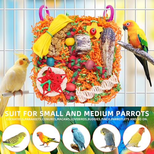Bird Toys for Small & Medium Parrots - Natural Foraging & Shredding Cage Hanging Toys with Seagrass Mat, Starfruit, Loofah Slices for Budgies, Cockatiels, Lovebirds, Conures (1 PCS) - Image 2