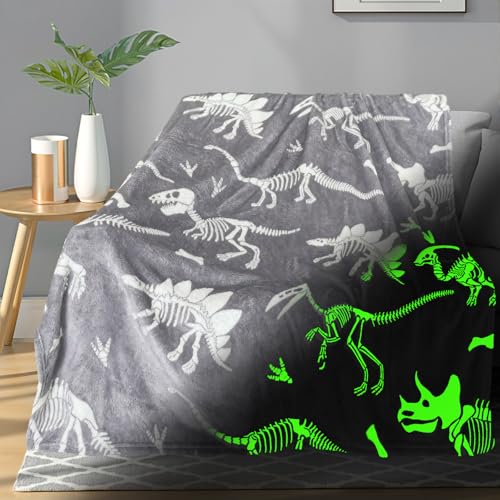 Image of TEHALK Dinosaur Glow in The Dark Blanket for Boys /Girls /Toddler /Baby, Dinosaur Toys for Boy Age 3-12, Cute Funny Kids Throw Blanket for Birthday /Gifts 40 inchx 60 inch