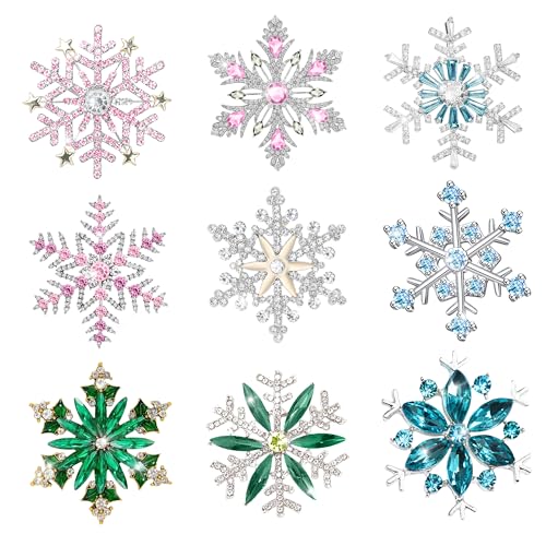 Halloween Thanksgiving Fall Christmas Theme Crystal Brooch Set with Rhinestone Crystal Halloween Thanksgiving Fall Christmas Ornament (Snowflake)