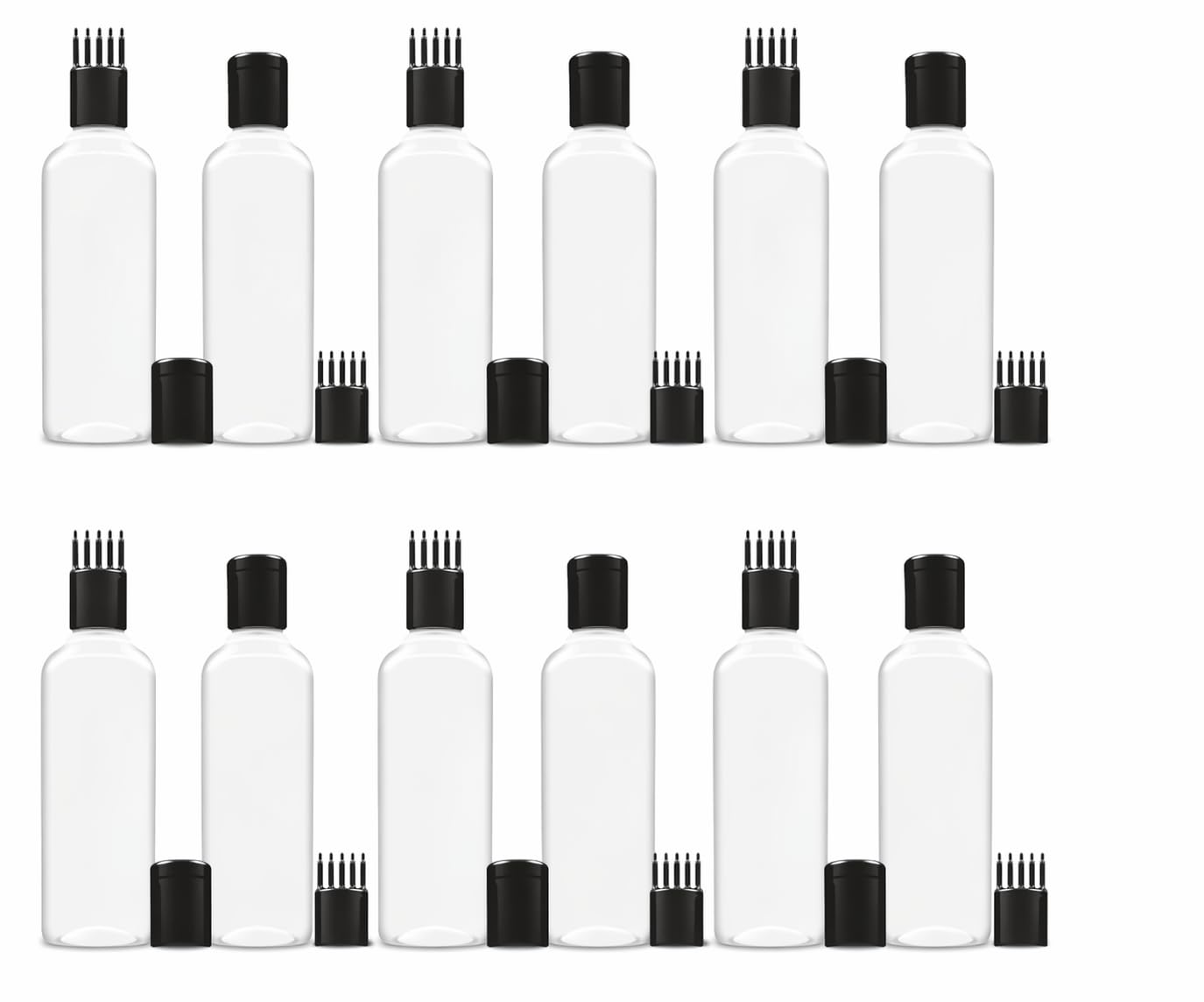 Mishi Hair Root Applicator Bottle 100ml, Transparent Scalp Oil Bottle with Comb Tip, Refillable Hair Oil, Shampoo & Medicine Applicator for Easy Root Care, Black Cap, Leakproof Bottle (Pack of 12)-image-21