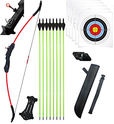JINGYUN Youth Archery Bow Sets,Bow and Arrow for Kids 8-15,Recurve Bow Kit Gift,Teens Bow Outdoor Archery Practise,Beginner Bow,Right/Left Handed Bow Set (Red)