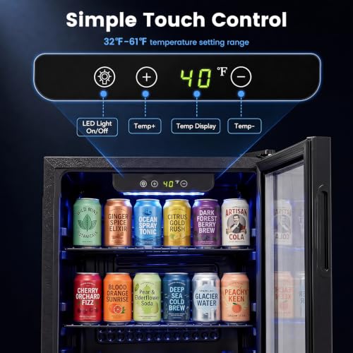 Image of COSTWAY 3.2 Cu.Ft Compact Beverage Refrigerator with Glass Door, 90 L | Mini Fridge with 4 Adjustable Shelves & Digital Temperature Control for Beer, Soda, Wine, Drink Cooler for Home, Kitchen, Bar