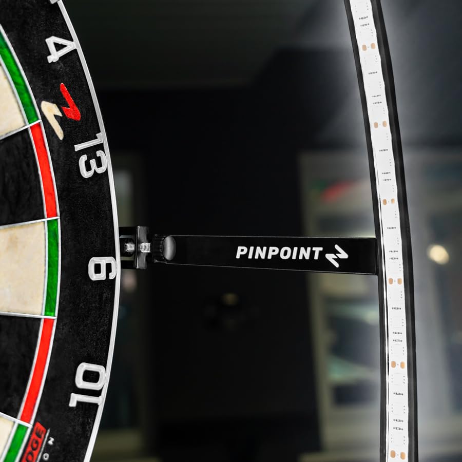 PINPOINT Cible de fléchettes LED 360° | Anneau lumineux 6500 K avec variateur intégré et boîtier ABS – Ajustement universel pour tous les cibles de fléchettes – Éclairage sans ombre pour la maison, le