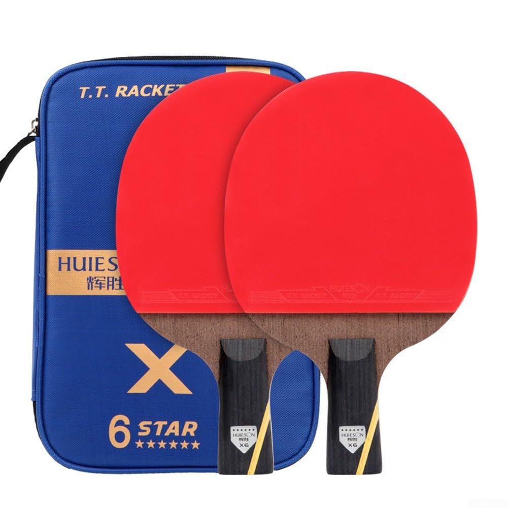 Raquettes de tennis de table en fibre de carbone Lot de 2, entraînement 6 étoiles, légères 400 g/paire, poignées longues et courtes