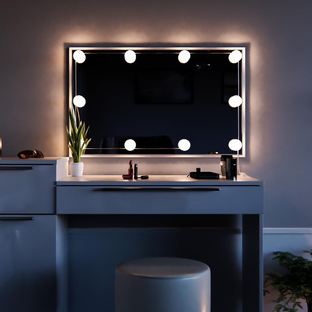 Coiffeuse Vicco Little Lilli LED Blanche Avec Miroir Et 2 Tiroirs - Moderne