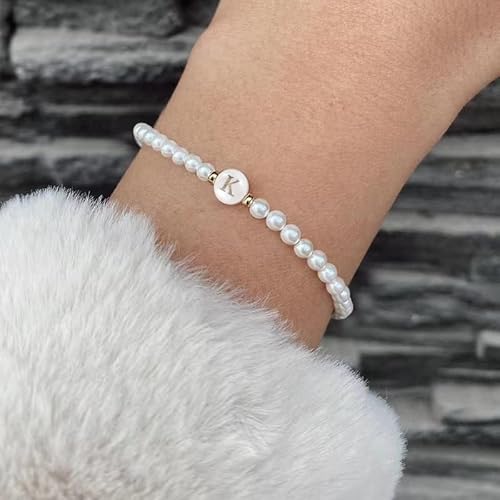 Unzei Dainty Letter Initial Bracelet For Women Bead Faux Pearl Bracelet, Fashion Women Link Bracelet Strand Wristband Jewelry Gift #TOP2