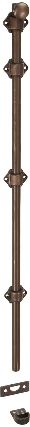 Rockwood 630-24.10B Solid Brass Surface Bolt with Universal And Mortise Strike, 4 Guide, 24" Bolt Length, Bronze Satin Oxidized Oil Rubbed Finish