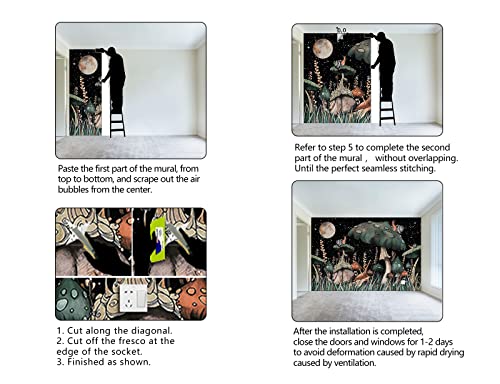 Wxhfm - Black Dream Mushroom Wallpaper Nursery Children Starry Sky Wall Mural For Bedroom Living Room Adhesive Fabric Decor - 137"X96"（Not Peel And Stick） #TOP5