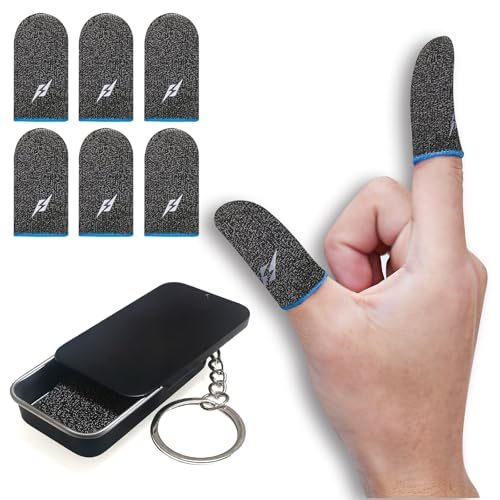 sinrella 6 Pack Gaming Finger Sleeves Thumb Sleeve for Mobile Game Controller for PUBG Anti-Sweat Breathable Seamless (Charcoal Gray Blue)