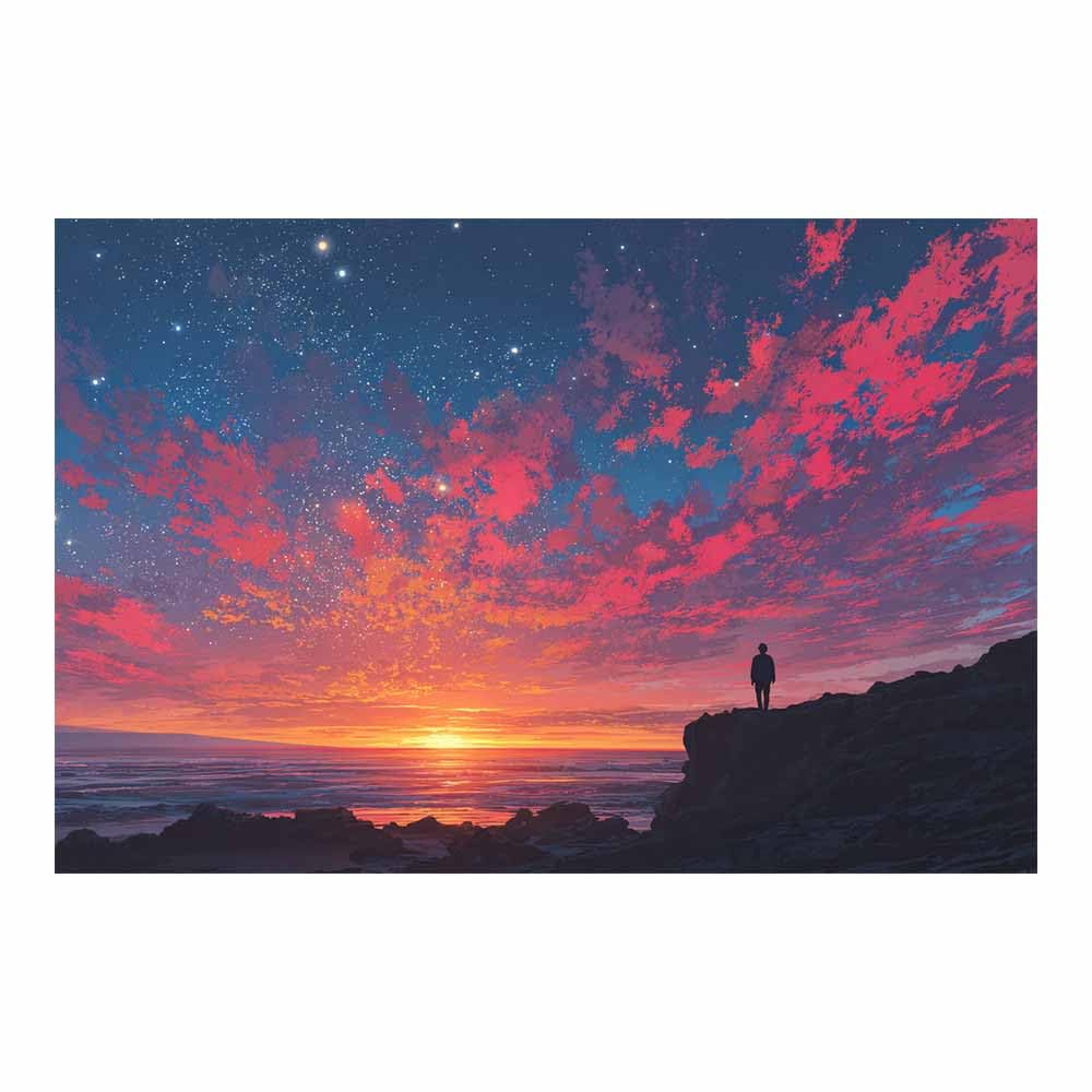 HOQIU Landscape wall art Sunset Cliff Silhouette canvas art, art print, house decor, bedroom wall decor above bed, prints for living room.(Multicolor)-70x100cm Unframed