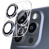Podick カメラフィルム iPhone 15 Pro/15 Pro Max用 カメラカバー キラキラ 9H強化ガラス アルミ合金 アイフォン15プロ/15Pro Max用 カメラ保護 ピカピカ キズ防止 耐衝撃 高透過率 黒縁取り 露出オーバー防止 極薄 レンズカバー プロテクター ブルーチタニウム