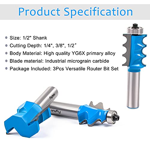 Image of 3PCS Architectural Molding Router Bit Set, 1 /2 inch Shank, Corner Rounding & Edge-Forming for Woodworking Milling