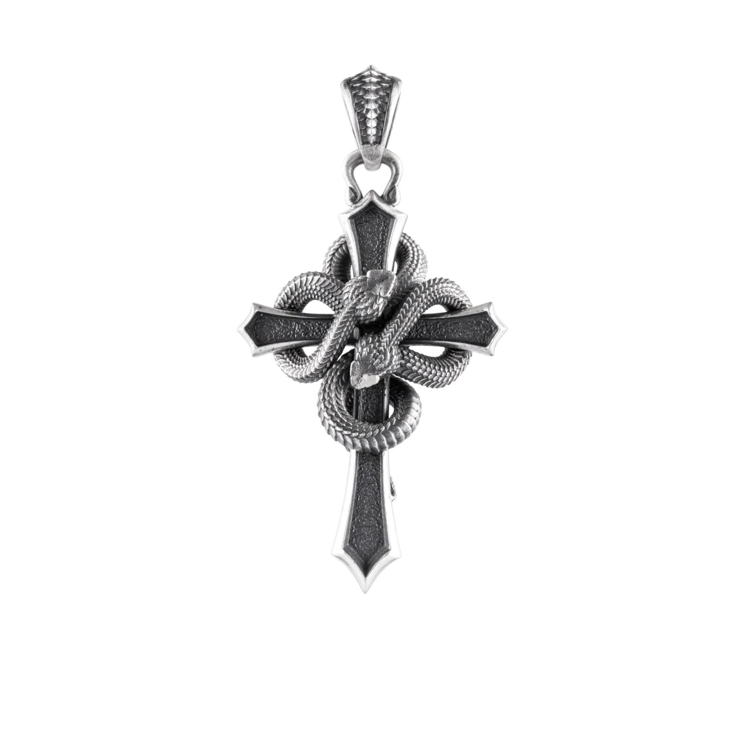 COPPERTIST.WU Kreuz Anhänger für Halskette, Doppelte Schlange Herren Anhänger 925er Sterlingsilber, gotischer Schlangenschmuck Amulett Herren Damen