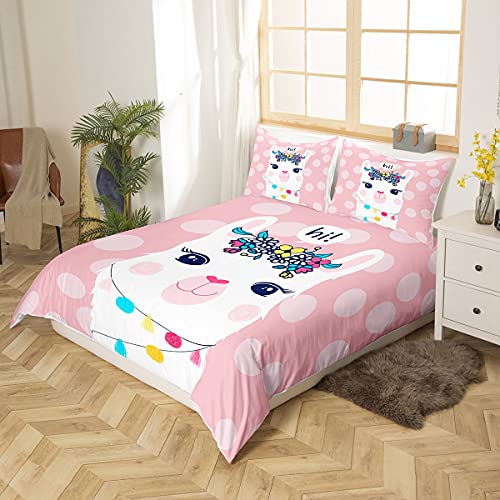 Llama Alpaca Comforter Cover Kids Cute Bedding Set Cartoon Llama Alpaca Duvet Cover for Boys Girls 3D Animal Theme Bedspread Cover Children Sweet Dessert Room Decor Bedclothes Pink Single - Image 2