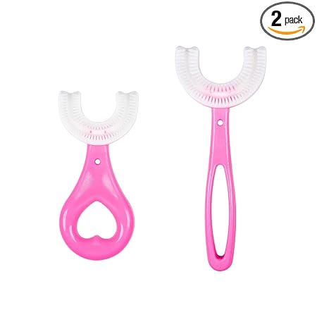 MARMIX 2 Pack U-Shaped Toothbrush Kids, Food Grade Soft Silicone Brush Head, 360? Oral Teeth Cleaning Design for Toddlers and Children For 6-12 Years Mouth-Cleaning (Multicolor)