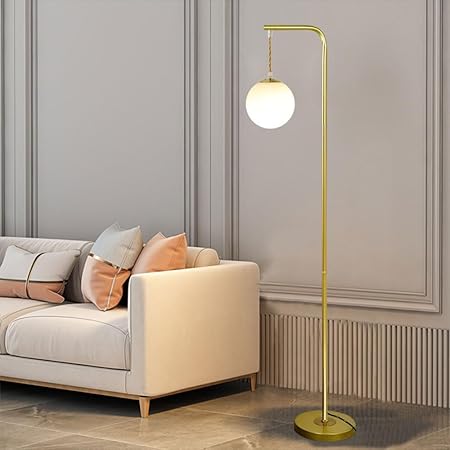 PETRLOY Classic Floor Lamp Rustproof Metal Standing Light Glass Shade Vertical Lamp Modern Standing Lamps Indoor Pole Light for Bedroom, Living Room, Study Room Or Offices Home Decoration
