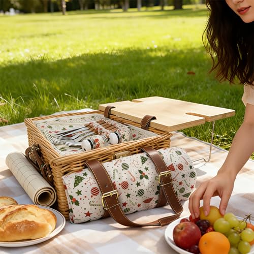 Image of Wicker Picnic Basket Kit Set for 2 Adults with Blanket and Folding Wine Table,Multifunctional Picnic Set Insulated Portable Storage Capacity Full Tablewares,Camping,Outdoor,Wedding Gifts,Beach