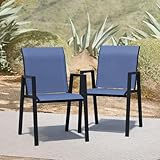 Puntogen Stackable Patio Chairs Set of 2, Outdoor Dining Chairs with High Back & Metal Frame, Lightweight Sling Chair for Lawn Garden Deck, Blue