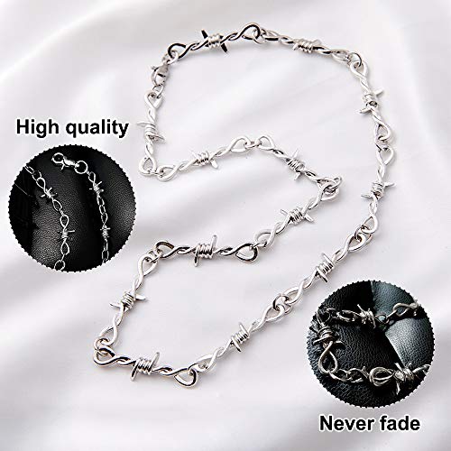 Andiceqy Barbed Wire Necklace Metal Collar Thorns Iron Chain Necklace Unisex Hip-Hop Harajuku Punk Gothic Alloy Heavy Duty Padlock Choker For Men Women (Thorns) #TOP3