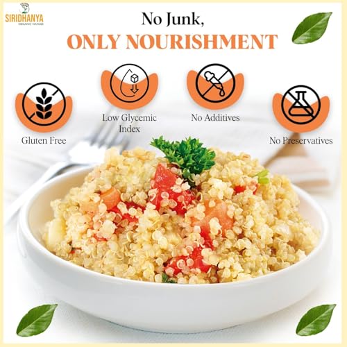 Image of Siridhanya Unpolished Quinoa Whole Grain, 900g, Pack of 1 | Gluten Free, Rich in Protein, High in Iron & Fiber, Naturally Grown from Andhra Pradesh, Including Jar
