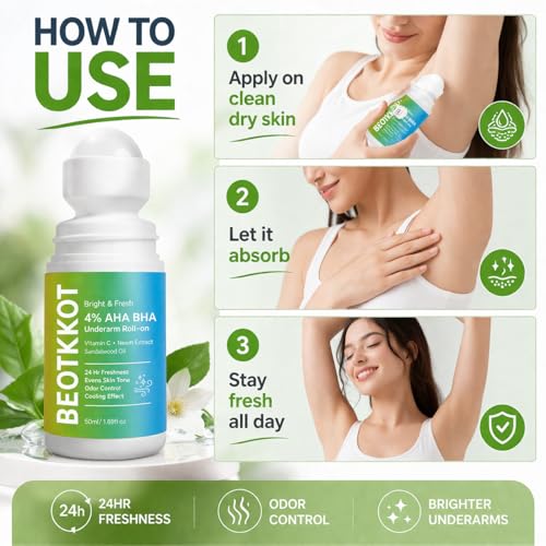 Image of Underarm Roll On for Dark Underarms & Odour Control | AHA BHA Deodorant for Women & Men | Brightening + Sweat Control | Alcohol & Aluminium Free | 50ml