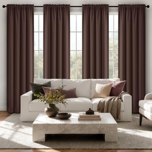 Image of MIULEE 84 Inch Length Dark Brown Blackout Bedroom Curtains Set of 4 | Thermal Curtains for Summer Heat, Light Blocking Privacy Bedroom Window Drapes, Top&Bottom Rod Pocket, Living Room