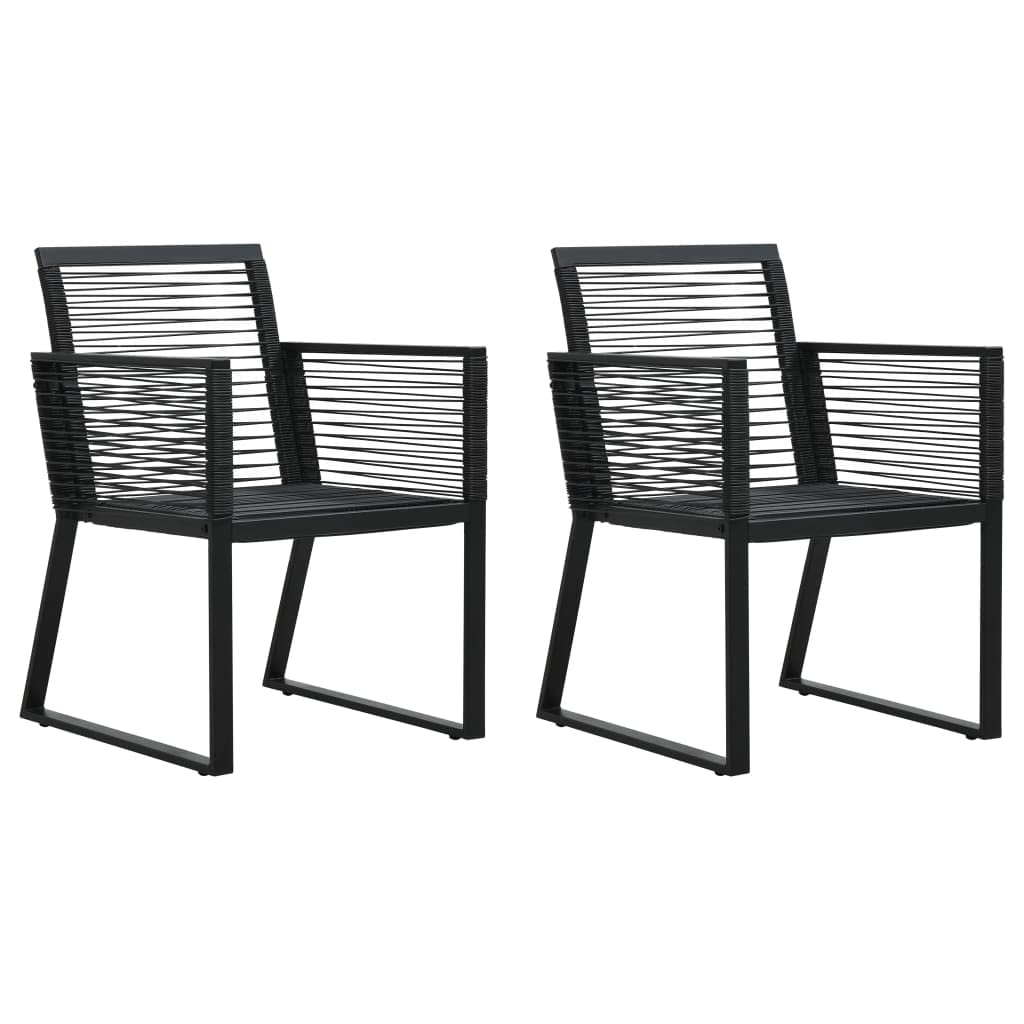 Juego de 2 sillas de jardín negras de PVC resistente a la intemperie, estructura de metal, 53 x 57 x 77 cm, diseño moderno, apilables, fáciles de montar, para balcón, terraza y camping