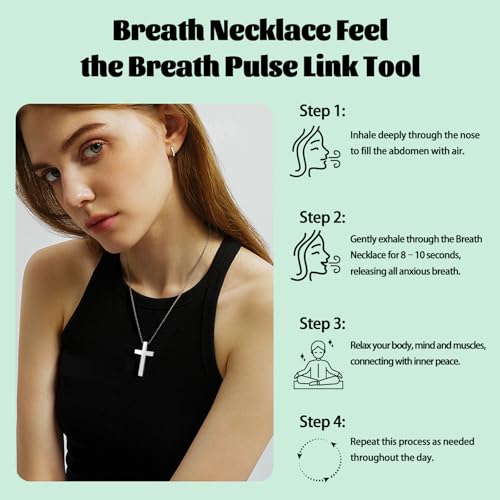 Cross Breathing Necklace for Women Men Quit Stop Smoking Stainless Steel Inspirational Bible Verse Anxiety Relief Mindfulness Jewelry for Stress Relief Christian Meditation Gift4