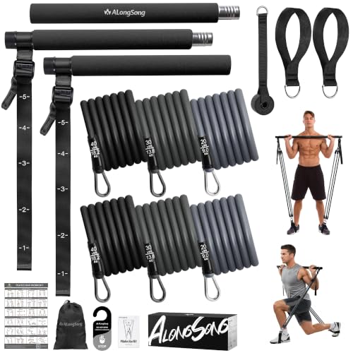 Image of Upgraded Pilates Bar Kit with Resistance Bands Natural Latex for Women & Men, Heavy-Duty Stainless Steel Multifunctional Yoga Pilates Stick for Home Gym Exercise Fitness Equipment Full-Body Workouts