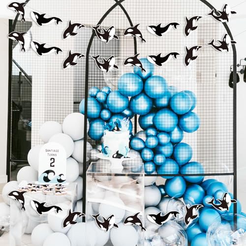 Image of Cheereveal 3 Pack Killer Whale Garlands, Black and White Orca Hanging Banners, Whales Animals Sea Creature Ocean Under The Sea Theme Baby Shower Birthday Party Decoration Supplies