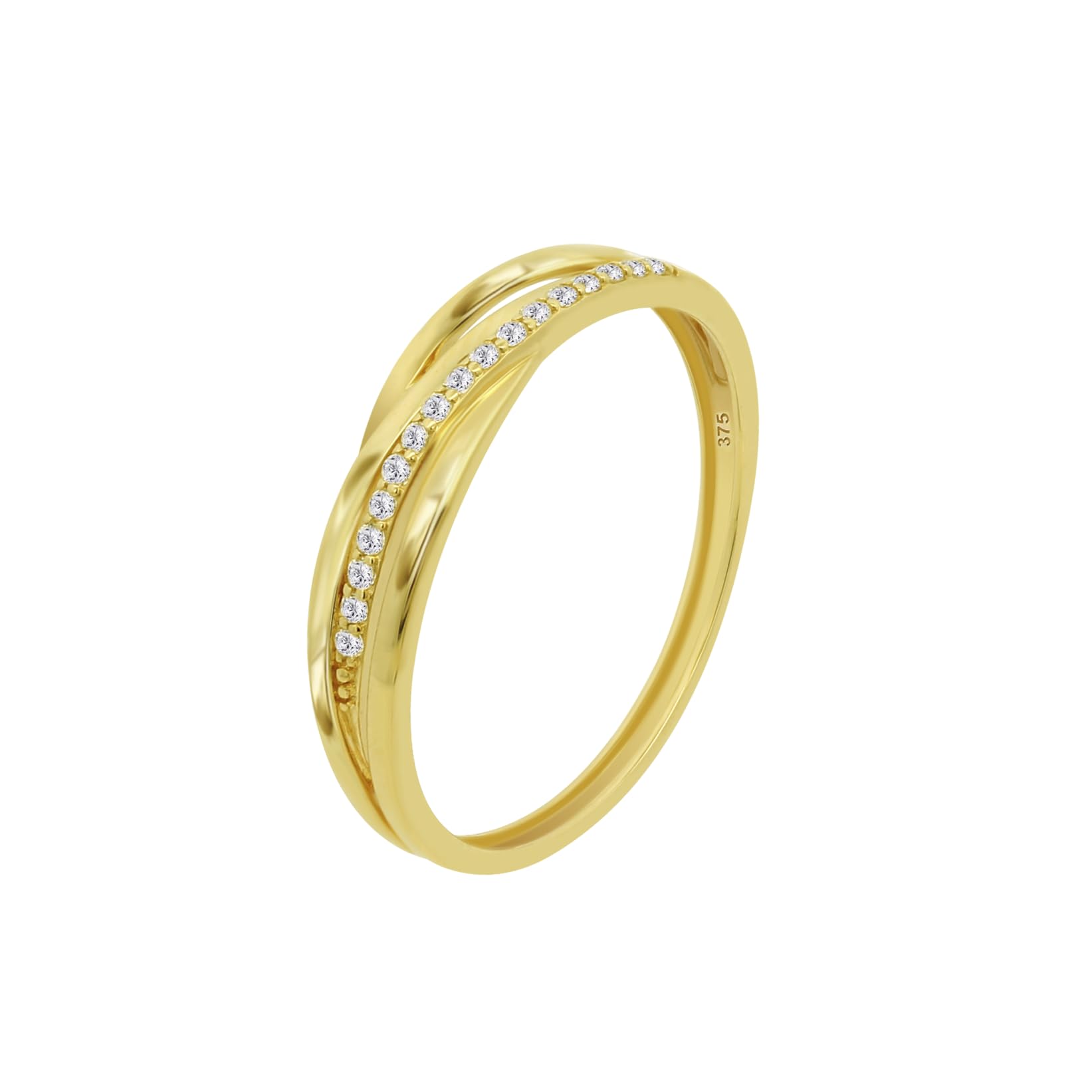 Time RoaD Anillo Mujer Oro 9K de 375 ml | Diseño Ergonómico y Ajuste Perfecto AF00061/18, Ideal para Compromiso, Pedida, Alianza, Promesa, Con Circonita, Anillos Mujer