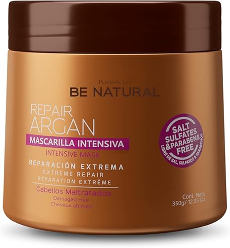 PLACENTA LIFE BE NATURAL REPAIR Máscara de ARGAN con aceite de argán para cabello dañado - Reparación total, cabello brillante (350 gr/ 12.35 oz),