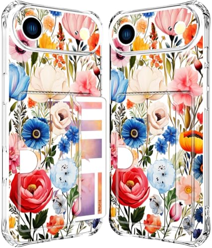Coque téléphone 17 Air transparente avec porte-carte pivoine rose anti-choc